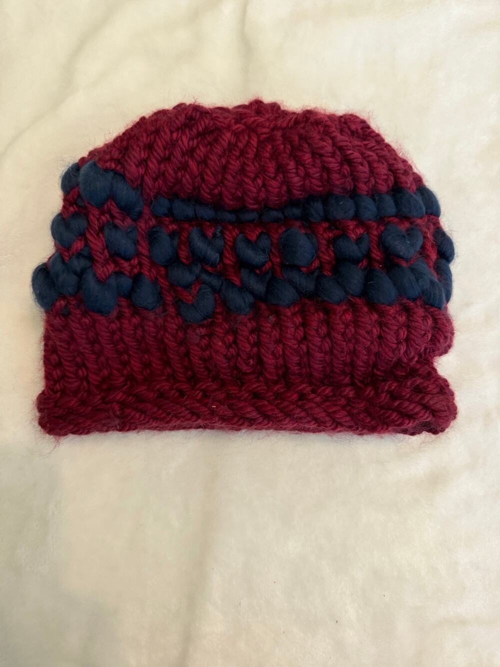 Handmade Crochet Child's Beanie Navy Burgundy
